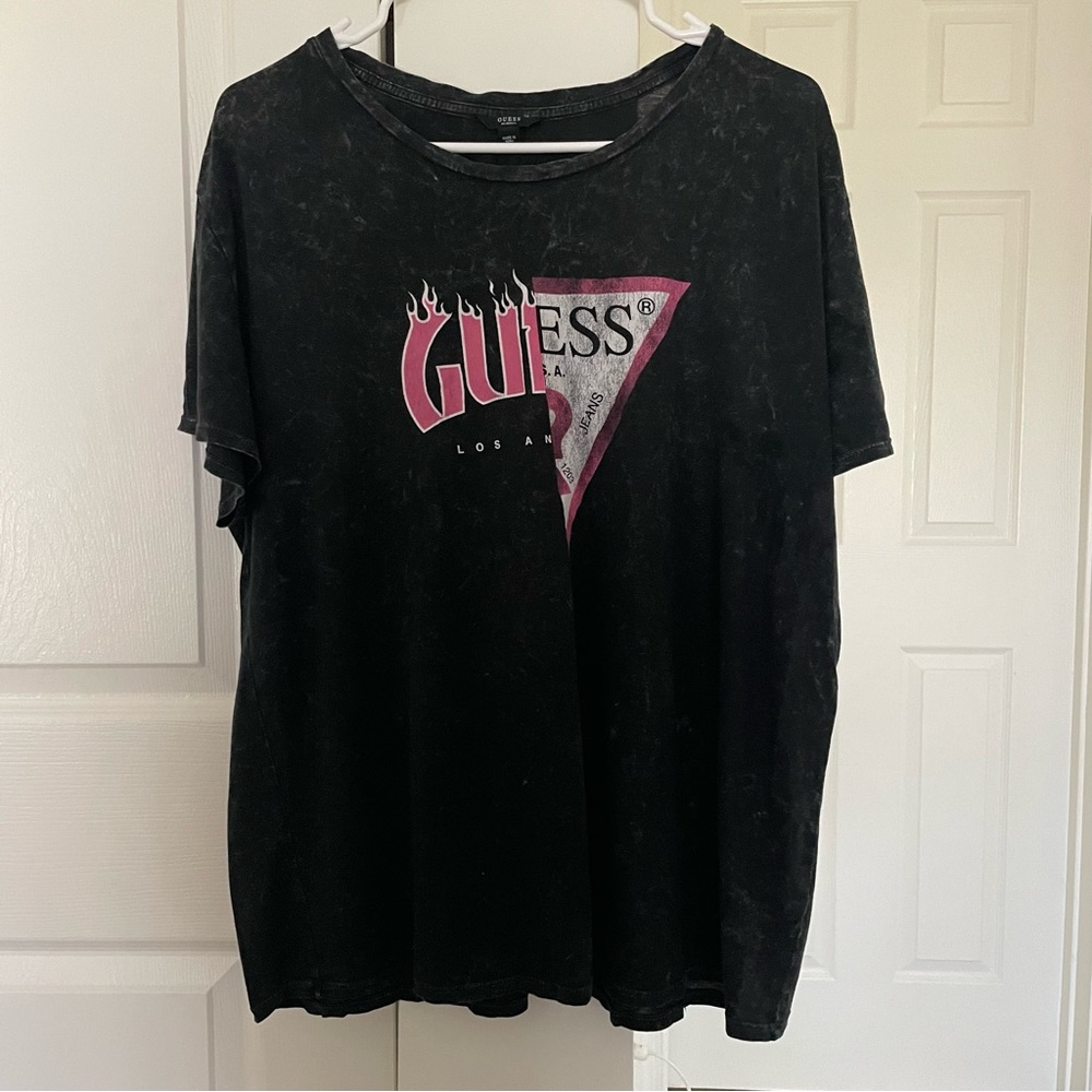 Guess Gray Acid Wash Logo Tee